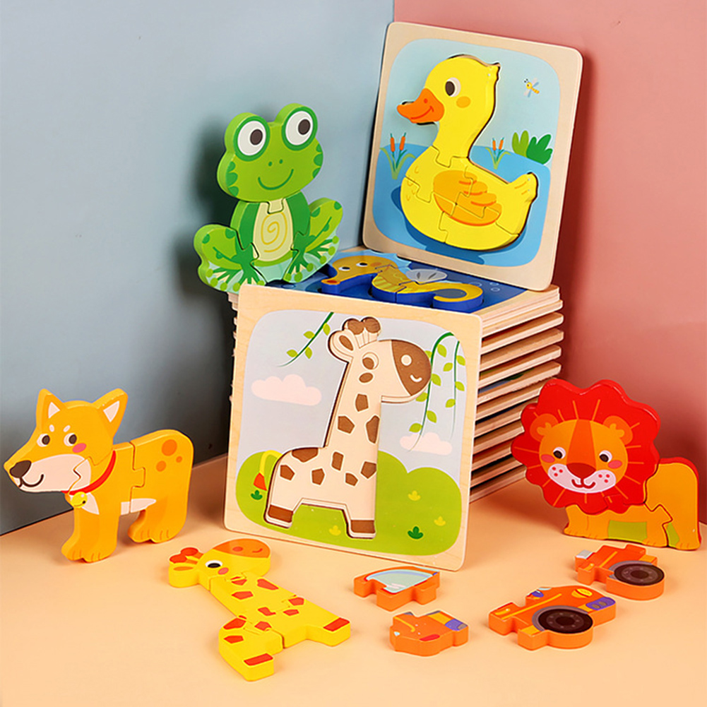 Yesbay Cartoon Frog Train Animal 3D Wooden Jigsaw Puzzles Board Education Kids Toy - image 5 of 8
