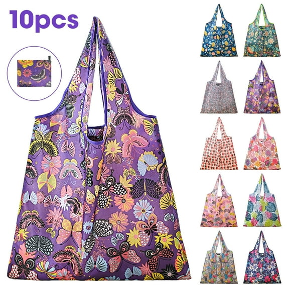 10pcs Reusable Shopping Bags, TSV Foldable Grocery Bags in Pocket, Eco-friendly Travel Recycle Shopping Bag, Waterproof Pouch Tote Bag