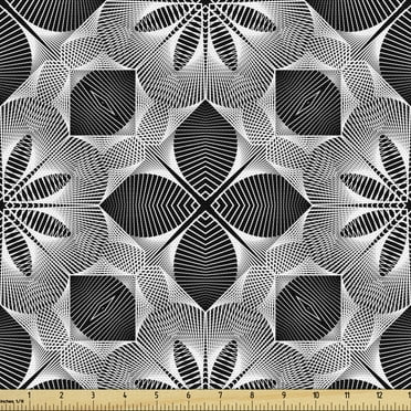 Abstract Sofa Upholstery Fabric by the Yard, Antique Inspired Design of Art Hatched Floral and Geometrical Items, Decorative Fabric for DIY Home Accents, 10 Yards, Charcoal Grey and White by Ambesonne