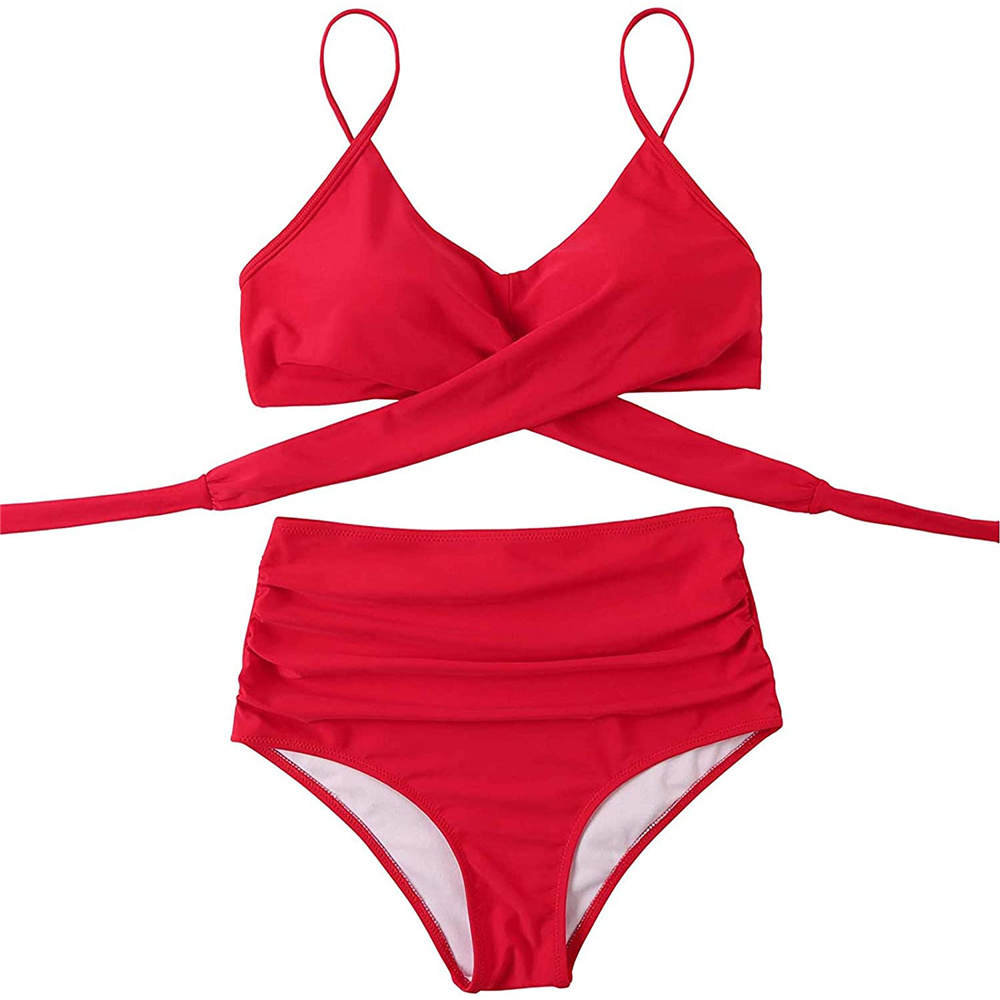 Women's Sexy Bikini Swimsuits, Women's High Waisted Bandage Bikini Set Wrap 2 Piece Push Up Swimsuits, Front Corss and Back Tie Knot (Red,Medium) - image 2 of 8