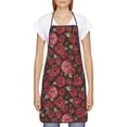 thumbnail image 2 of Naloa 1Pack Adjustable Bib Apron Waterdrop Resistant Cooking Kitchen Aprons for Women Men Chef, Rose Flowers Print, 2 of 5
