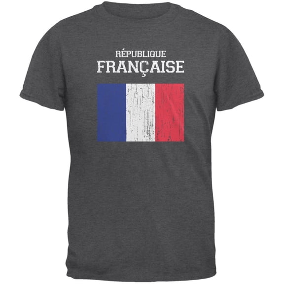 World Cup Distressed Flag Republique Francaise Dark Heather Adult T-Shirt - Large