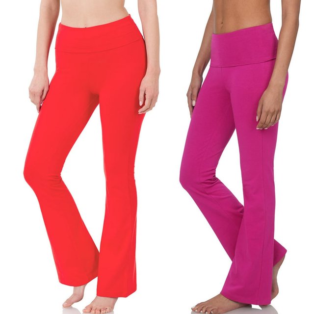 SNNROO Womens & Plus Stretch Cotton Fold-Over High Waist Bootcut Workout Flared Yoga Pants