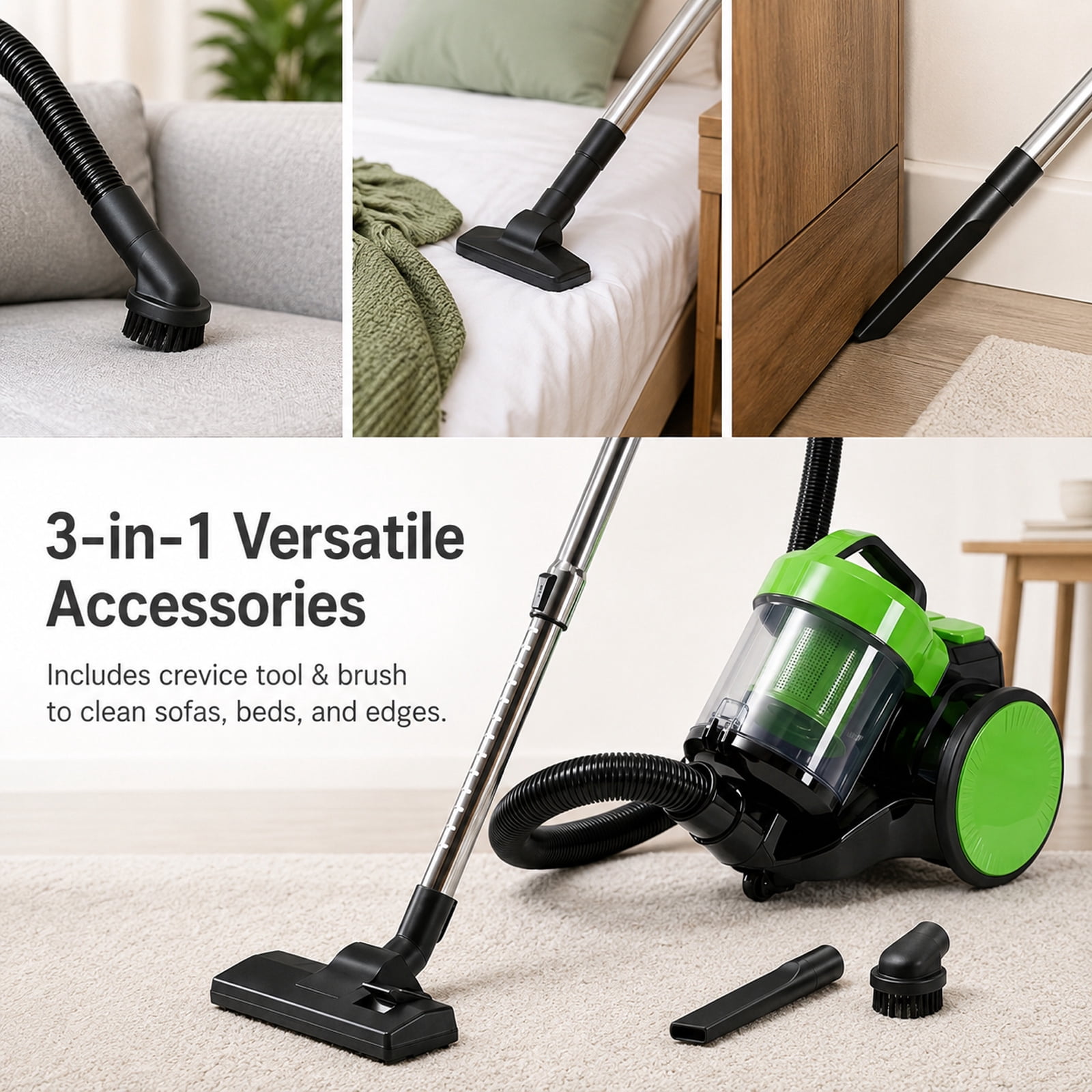 Alvantor Household Portable Vacuum Cleaner, 16Kpa Bagless Canister Cleaner, Lightweight Powerful Vacuum for Carpets and Hard Floors, 1.8L, with Washable HEPA Filter, Auto-Rewind