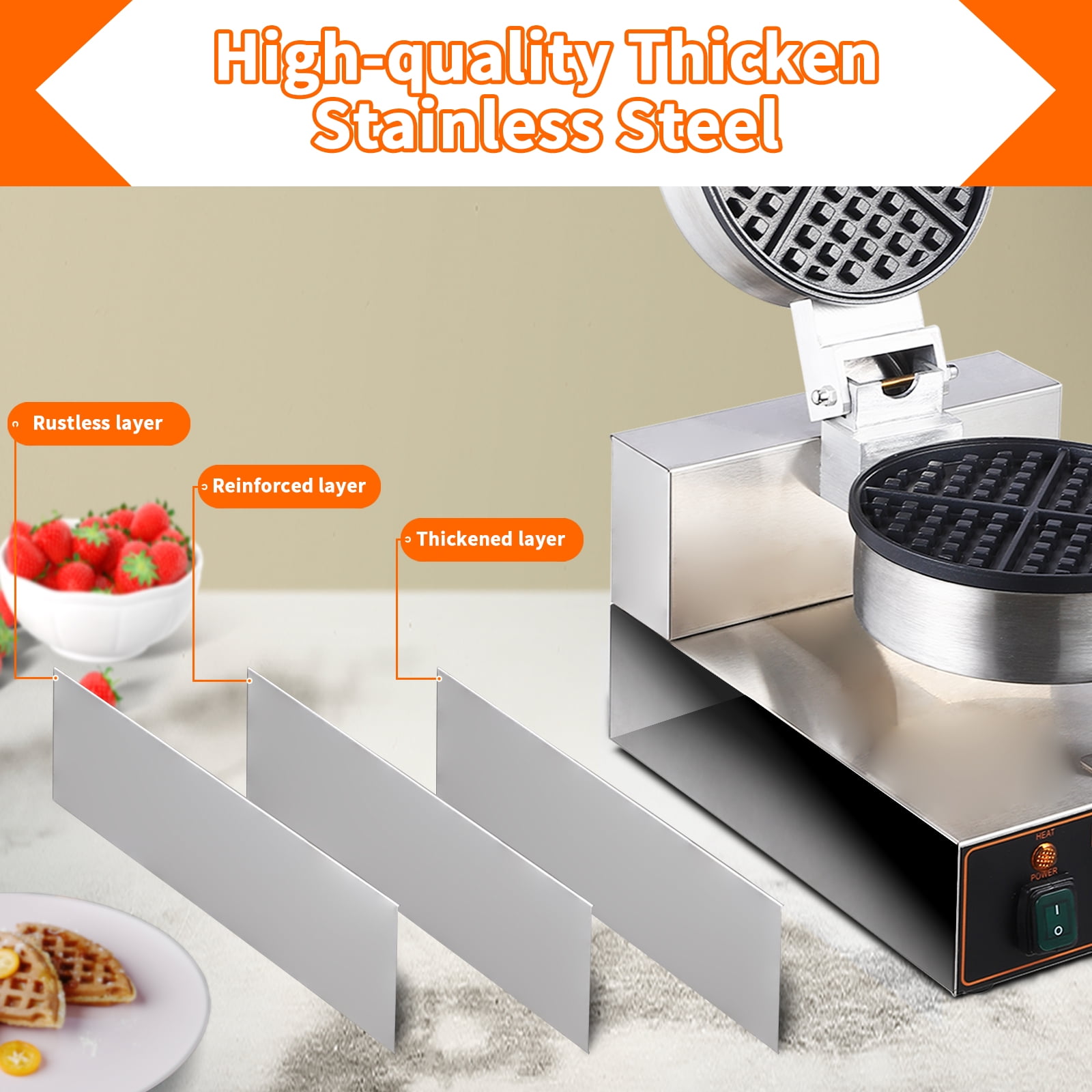 Zzistar Stainless Steel Waffle Maker ,180° Rotating Electric Waffle Making Machine | 50-250℃ Non-Stick Flip Time Control Temperature Adjustable, 110V 1200W