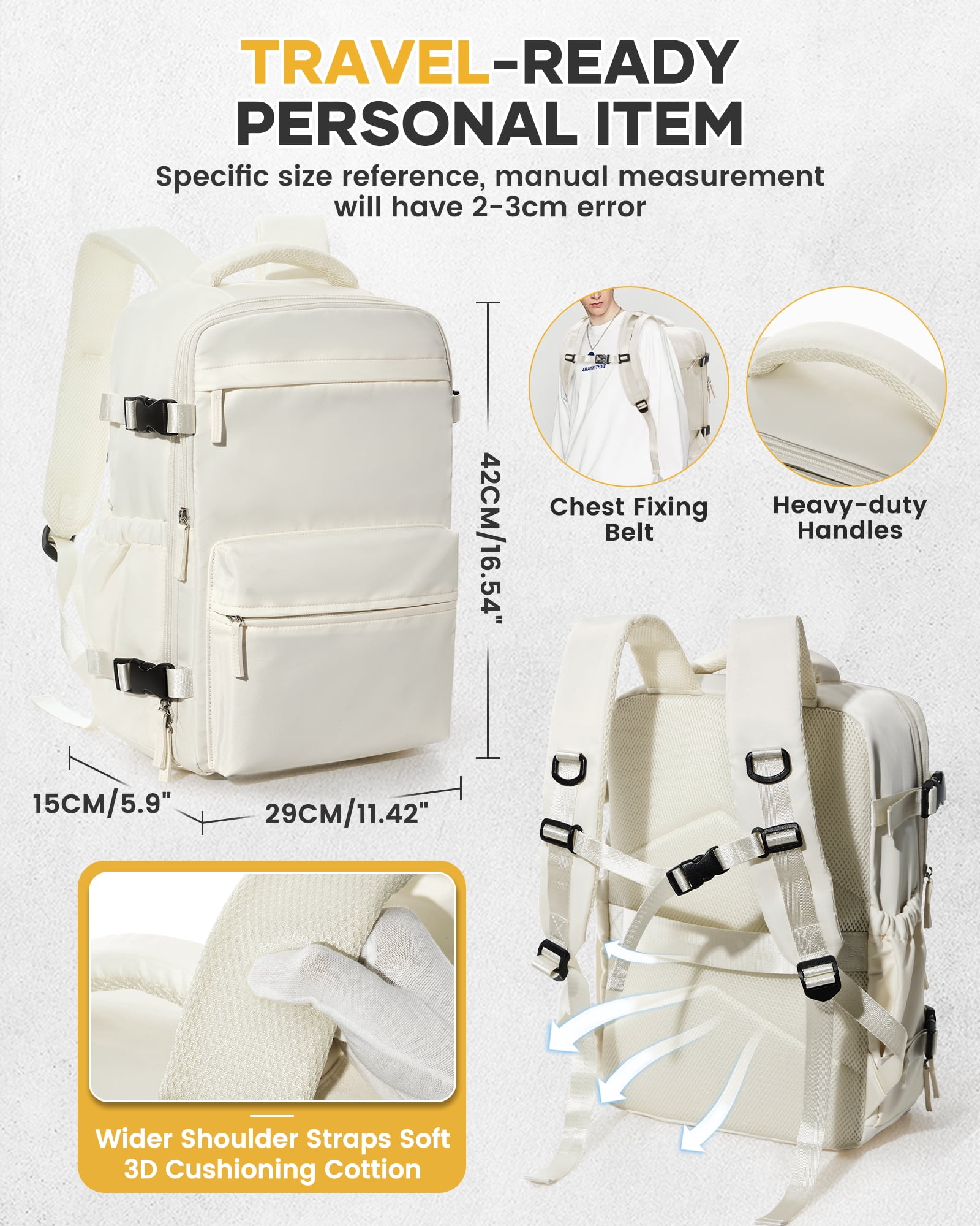 Large Vacuum Travel Backpack with Pump for Women,Airback Personal Item Carry on Backpacks Flight Approved 18x14x8 inches for Men,Laptop Waterproof Work Compression bags Casual Daypack,Beige