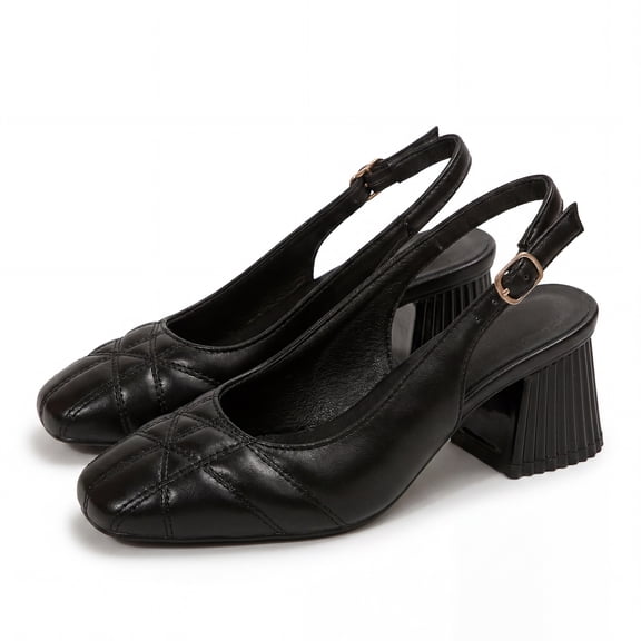 Rexoro Women Pumps Square Toe Slingback Mid Block Heel Women's Dress Shoes Office Party
