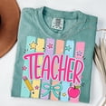 thumbnail image 4 of VibeNest Studio Unisex Striped Teacher Preppy Bow Cute Back to School Appreciation Garment Dyed Graphic T-Shirt, 4 of 8