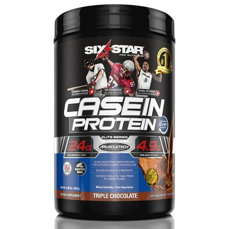 Six Star Pro Nutrition Elite Series Casein Protein Powder, Triple Chocolate, 24g Protein, 2