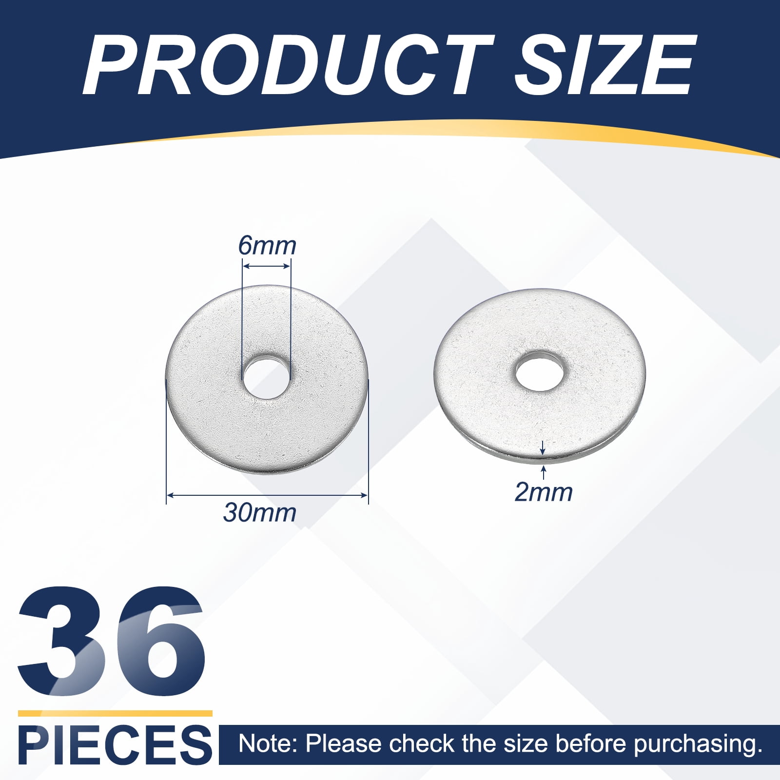 Uxcell M6 x 30mm Metal Screw Washers Set, 36Pcs 304 Stainless Steel Flat Washers