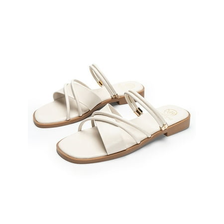 

Ritualay Women Lightweight Cross Strap Slides Non-slip Cool Slip On Beach Shoes Home Cozy Open Toe Flat Sandal