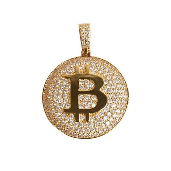 2Ct Round Lab-Created Diamond Men Bit Coin Charm Pendant 14k Yellow Gold Plated