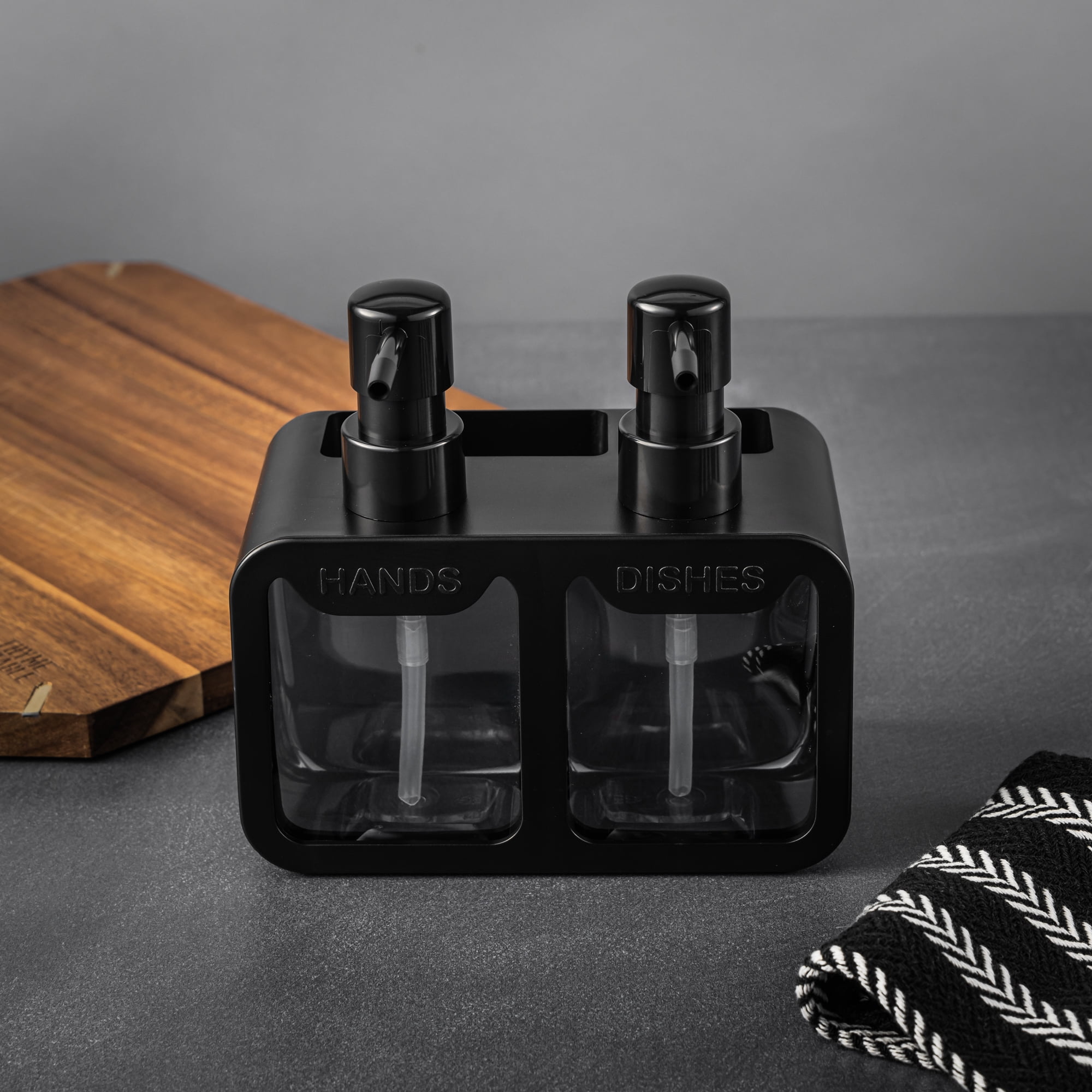 (2 pack) Thyme & Table 2-in-1 Dual Soap Pump and Caddy, Multi-Purpose Sink or Countertop Organizer Caddy, Great for Sponges and Brushes