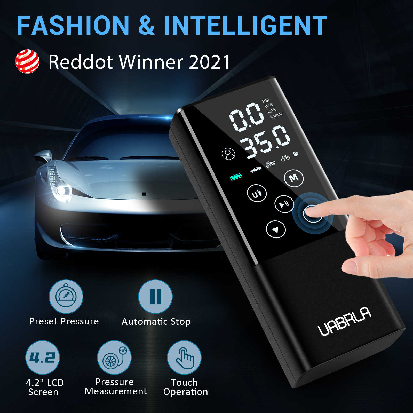 UABRLA Portable Air Compressor Tire Inflator: Tire Pump Car Tire Inflator with Digital Pressure Gauge, Fast Inflation, Auto Tire Pump for Car Tires, Motorcycles, Bikes or Balls