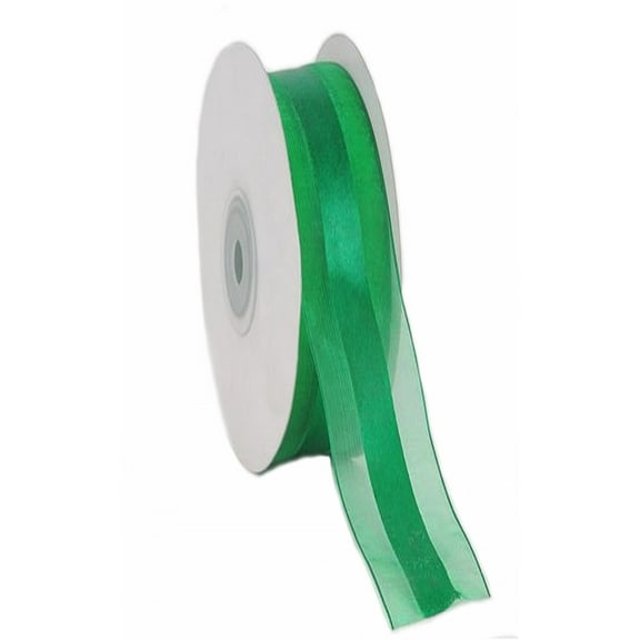 7/8" Sheer Organza with Satin Middle Ribbon 25 Yards - Emerald