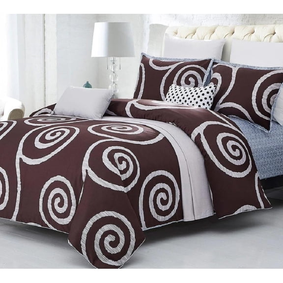 Sheetsnthings 100% Cotton Duvet Cover Set (Queen Size, Coffee) Serenity 7pc Soft Bedding Set