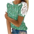 thumbnail image 1 of Birdeem Blouses pour Femmes Femmes Imprimé Manches Courtes Col Rond Chandail en Dentelle Hauts Chemises Blouse, 1 of 12
