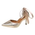 thumbnail image 5 of Rokment Stiletto Dressy Shoes for Women Bride Wedding Delicate Elegant Pearl Leather Pointed Toe Slip on High Heels with Back Lace up Summer Fall Dress Pumps Sandals Gold Size 9, 5 of 6