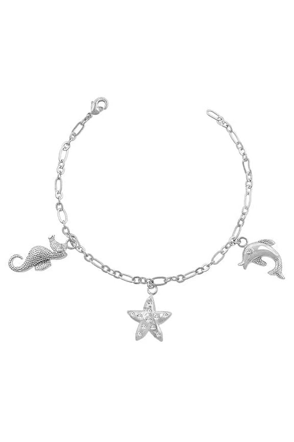 Silvertone Seashore Charm Chain Bracelet