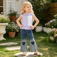 thumbnail image 2 of XINXIAOO Toddler Girls Clothes Sleeveless Shirt Flare Jeans Pant Outfits for Girl Bell Bottom Kids Girls Clothing Set Summer Fall Fashion Outfits 5-6 Years, 2 of 8
