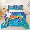 thumbnail image 2 of spefrowx Shiny Rainbow Turtle Full Size Comforter Sets for Adults, Blue Grid Ocean Bedding Comforter Set, Navy Reversible, 3pcs, 1 Comforter and 2 Pillowcases, 2 of 6