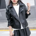 thumbnail image 4 of Fall Jacket for Girls PU Leather Motorcycle Jacket Notch Lapel Biker Jacket 3-16Y (Black 11-12 Years), 4 of 5