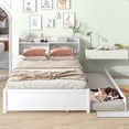 thumbnail image 5 of Twin Bed with Trundle, Twin Size Platform Bed with Bookcase Headboard and Pull Out Trundle Bed for Teens Adults, Wooden Twin Bed Frame with Storage Shelves, Bed Frame for Living Room, White, 5 of 7