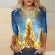 thumbnail image 1 of Camisetas navideñas DecSea para mujer, camisetas con gráfico de árbol de Navidad, mangas 3/4, blusa de cuello redondo para festividades, 1 of 5