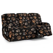 ZIATUBLES 8 Piece Recliner Chair Cover, Soft Stretch Reclining Sofa Slipcovers for 3-Seater Couch with Pockets Soft Furniture Protector with Elastic Bottom for Living Room, Paw Print Black Printed