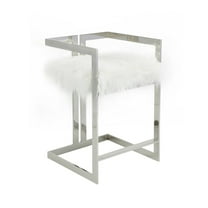 Pangea Home Kenzie 23.6" Stainless Steel & Faux Fur Counter Stool in White