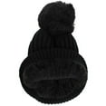 thumbnail image 2 of CTM  Ribbed Knit Stripe Winter Beanie Hat with Pom (Women), 2 of 3