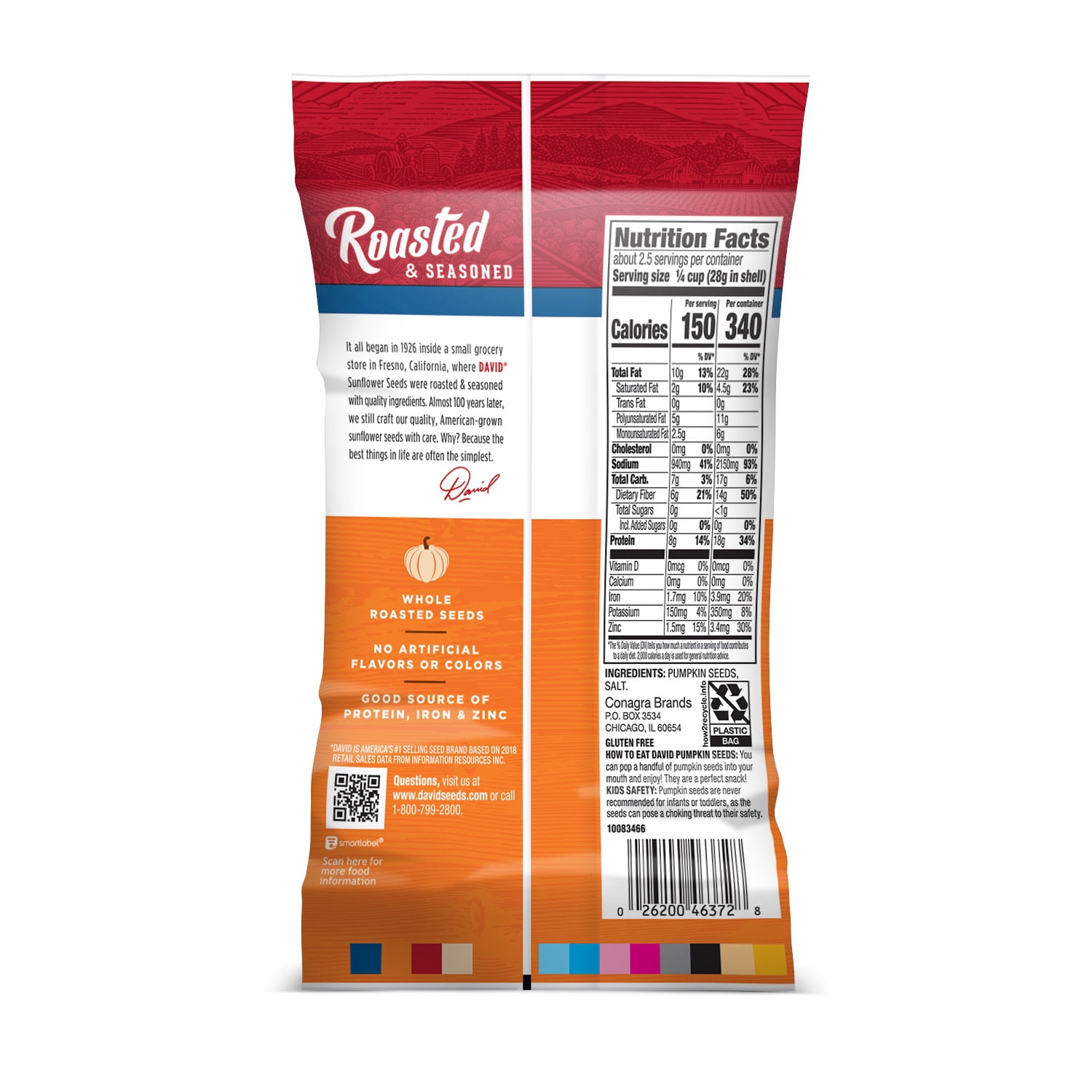 DAVID Roasted and Salted Pumpkin Seeds, 2.25 oz