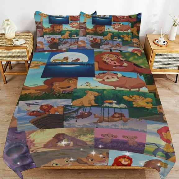 The Lion King Duvet Cover 3 Pcs Set Cute Kids Comforter Cover with 2 Pillowcases Luxury Soft Bedding Bedroom Decor for Teens Boys Girls, 86"x70"