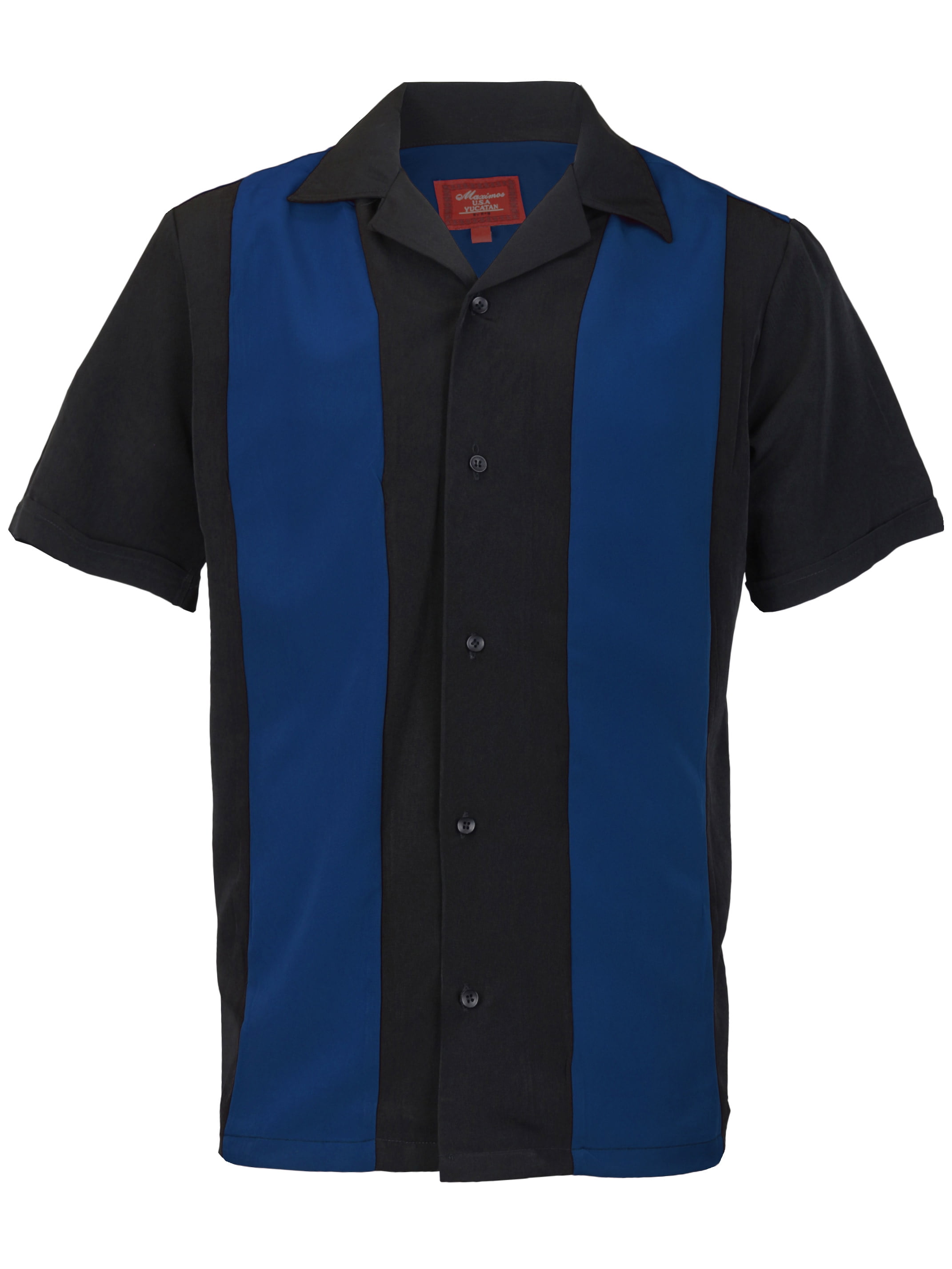 Maximos Men's Two Tone Bowling Casual Dress Shirt (Royal Blue / Black