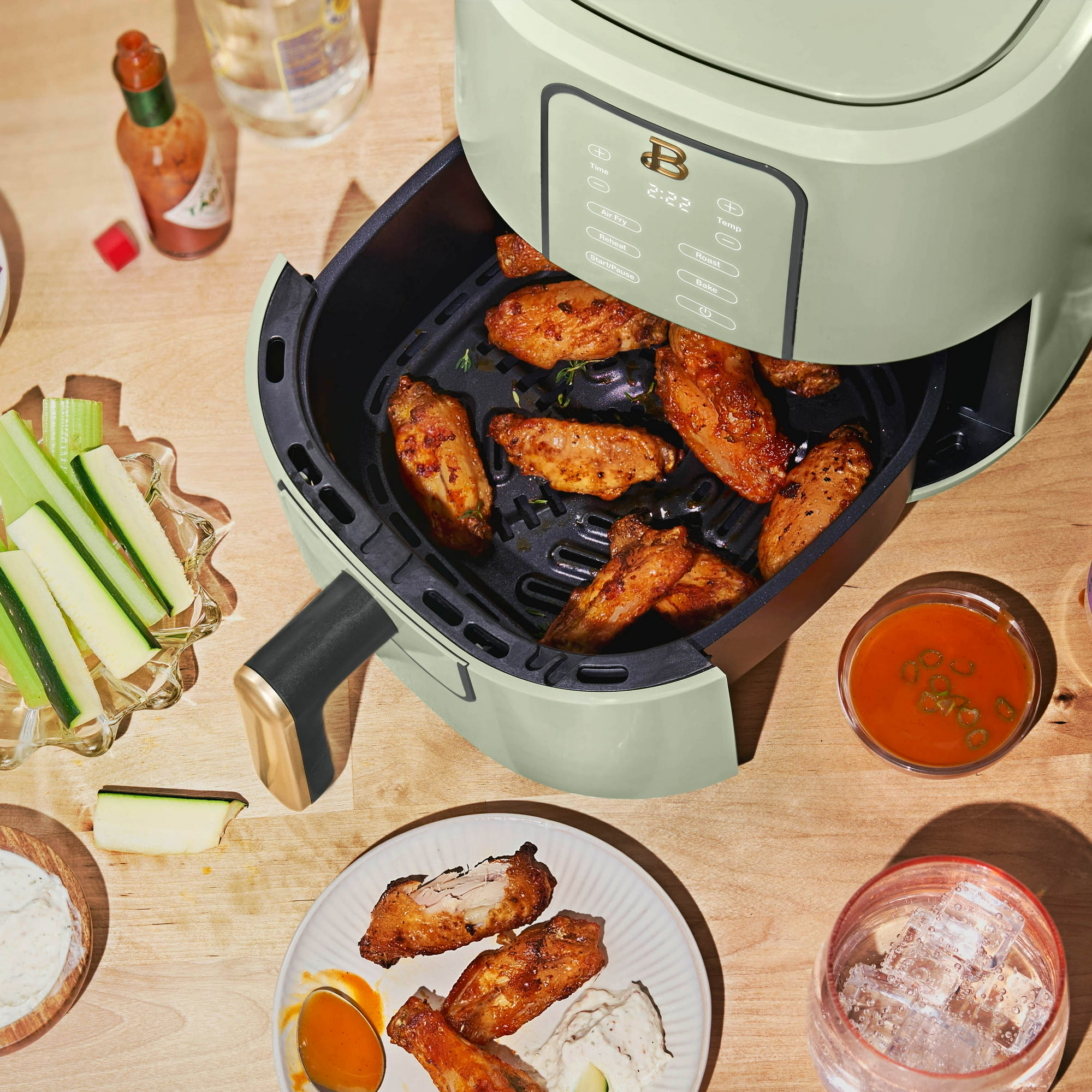 Beautiful 3 Qt Air Fryer with TurboCrisp Technology, EverGood Ceramic Nonstick Coating, Sage Green by Drew Barrymore