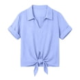 thumbnail image 6 of Tie Front Linen Shirts for Women Lightweight Loose Lapel Collar Blouses Short Sleeve Dressy Casual Summer Tops, M, 6 of 7