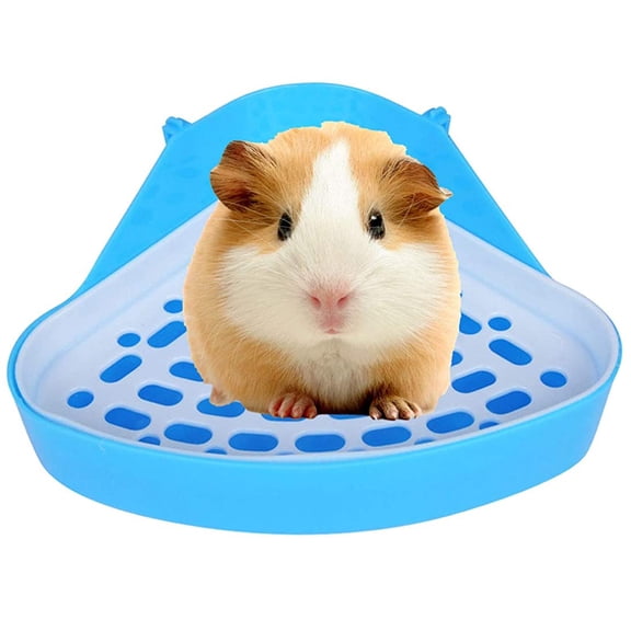 Walbest Triangle Potty Trainer Corner Bunny Toilet Guinea Pig Litter Bedding Plastic Box Pet Pan for Rabbit Chinchilla Hamster Ferret Small Animal (Blue)