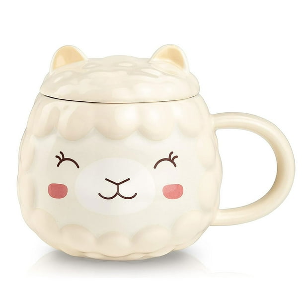 Taza de café de cerámica, diseños de animales, hermosa cerámica esmaltada, taza de café novedosa con diseño de alpaca 380 ml, cerámica de alta calidad, regalo único para amigos, familiares o niños