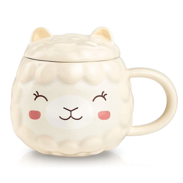 Taza de café con diseño de alpaca, adorable diseño de perezoso durmiendo, linda taza de té de viaje con asa de fácil agarre para bebidas frías y calientes, vajilla de cerámica con dibujos animados en