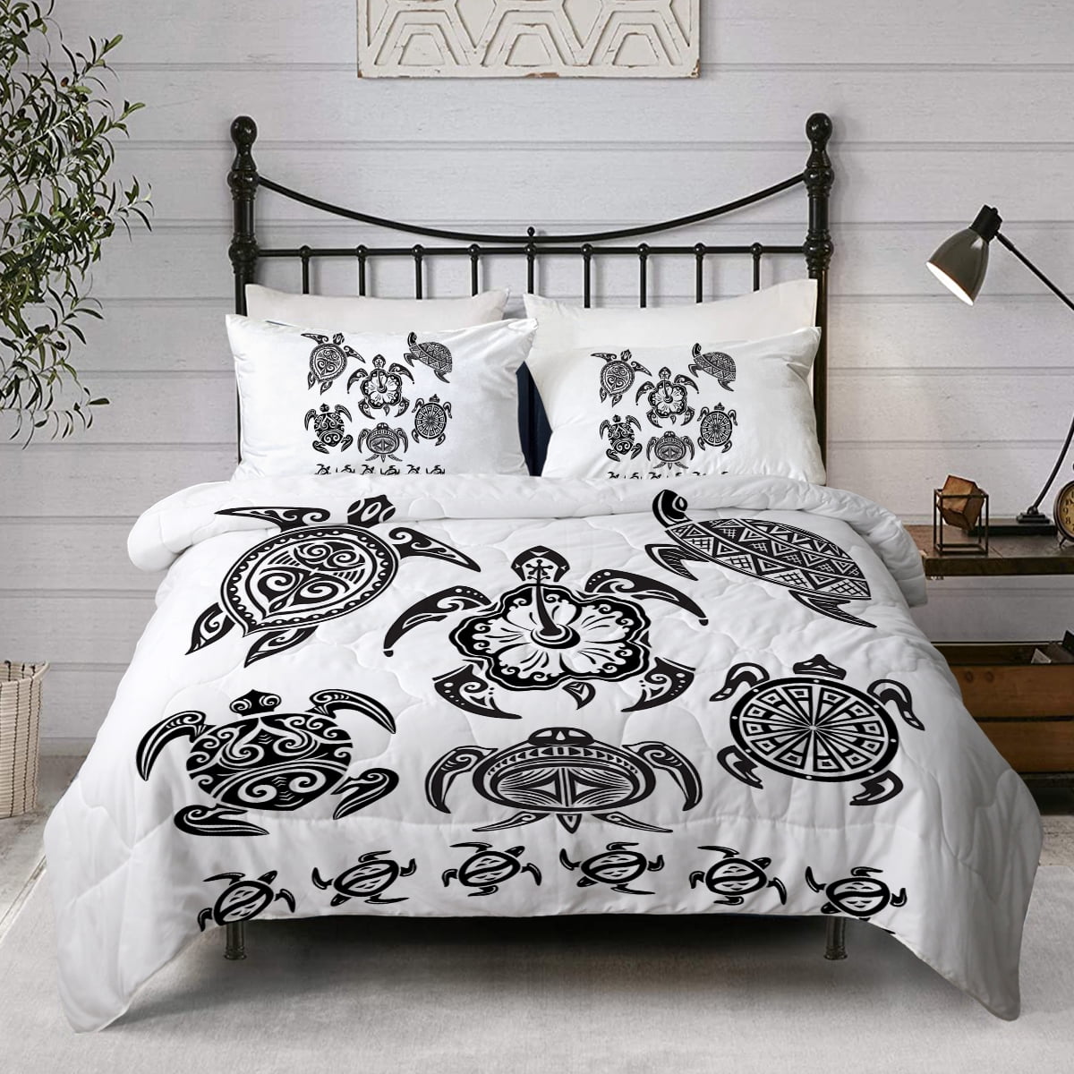 Blessliving Tortoise Bedding Set, 3pcs Black and White Comforter Set