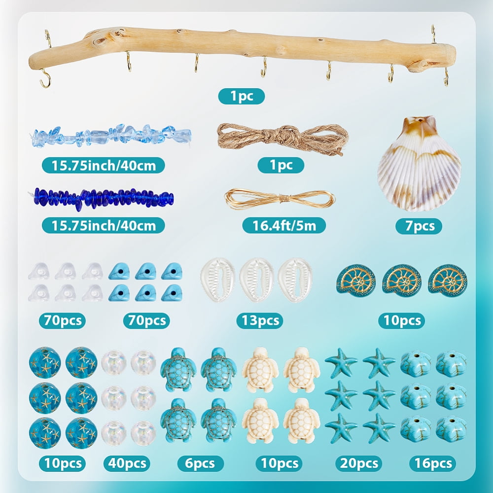 Wind Chime Kit Ocean Wind Chimes Driftwood Decorative Branches Summer Hawaii Shell Seashell Charms Glass Acrylic Gemstone Beads Windchime