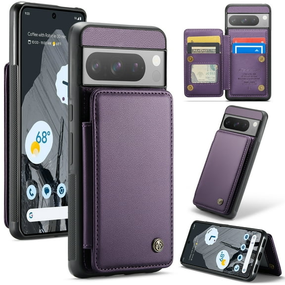 Feishell for Google Pixel 8 Pro Case with Card Holder, Wallet Case for Women Men with RFID Blocking, Durable PU Leather Kickstand Magnetic Clasp Shockproof Phone Case,Purple