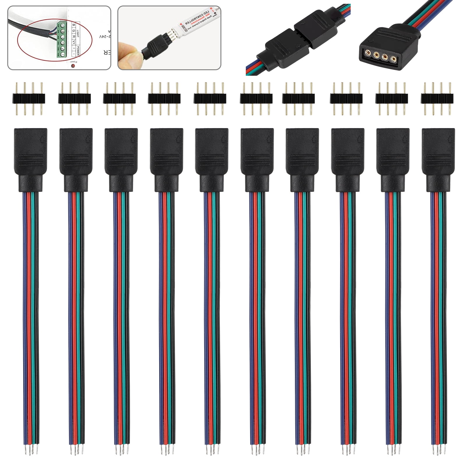 10x 4 Pin Female Male Connector Cable For RGB 3528 5050 LED Strip Light 