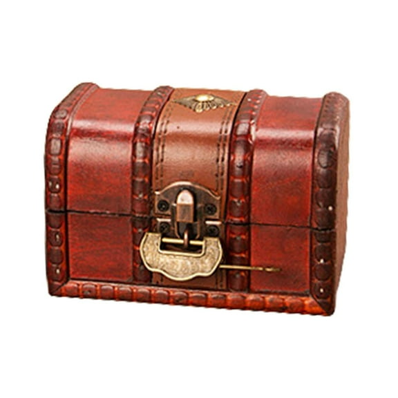 Ciwanning Antique Vintage Wooden Box Decorative Wood Jewelry Storage Trunk Box with Metal Lock for Pirate Jewelry Women Gifts