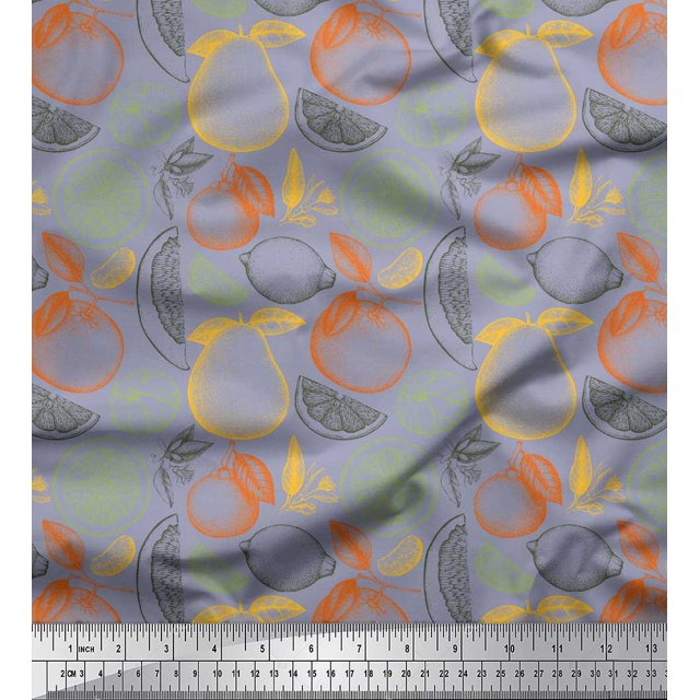 Soimoi Grey Moss Georgette Fabric Mix Fruits Printed Craft Fabric by the Yard 42 Inch Wide
