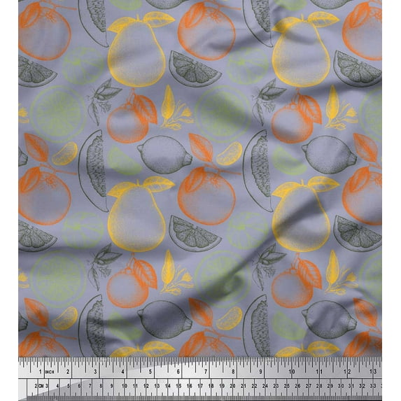 Soimoi Grey Velvet Fabric Mix Fruits Print Fabric by Yard 58 Inch Wide