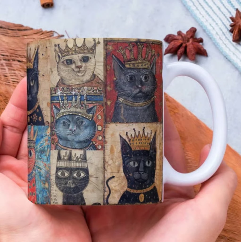 Medieval Cats Pattern Coffee Mug Espresso Cup Drinking Cup Afternoon Teas Mug for and Home Party Enduring