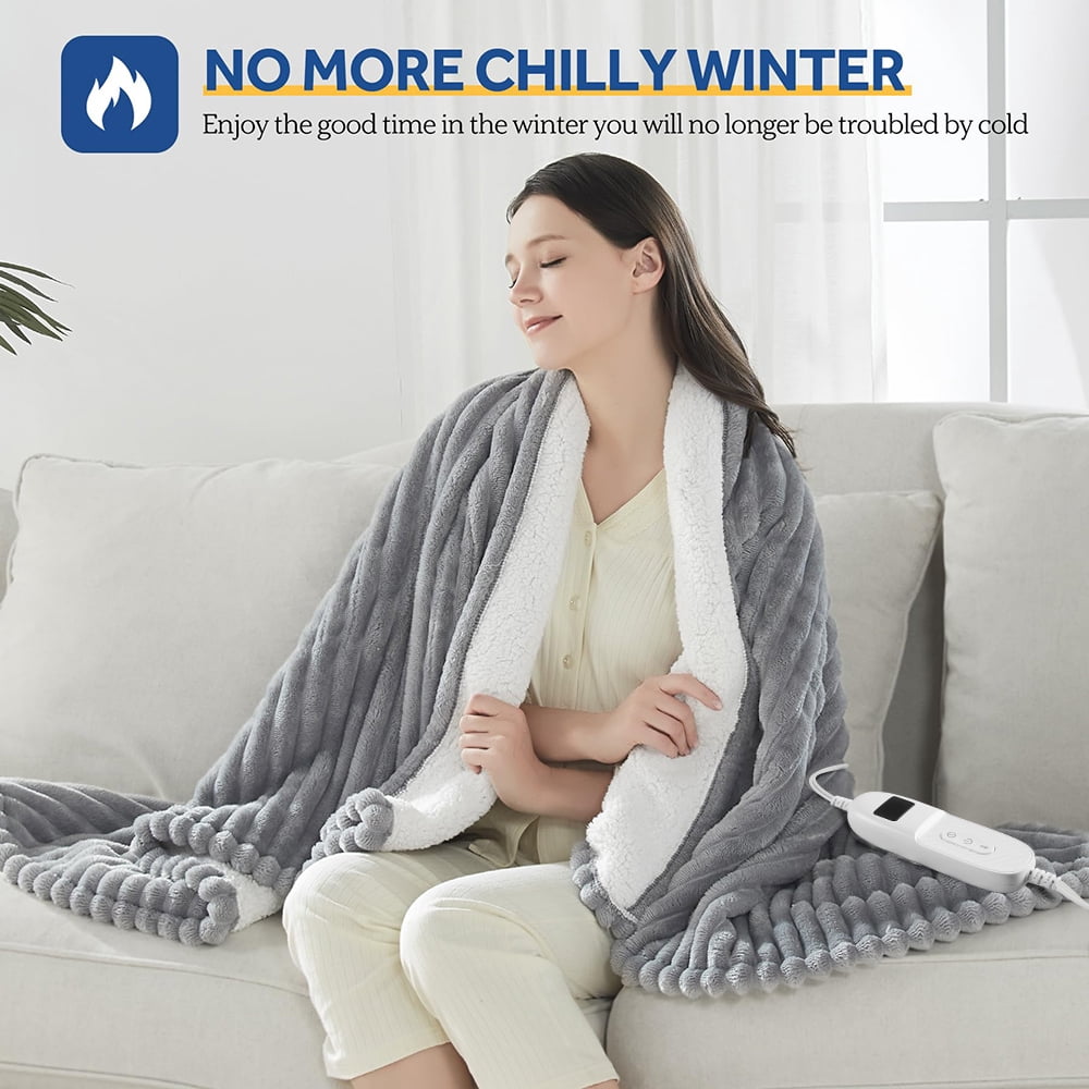 Heated Electric Throw Blanket, 50"x60", 6 Heat Levels, Auto-Off Timer, Machine Washable, Dark Gray