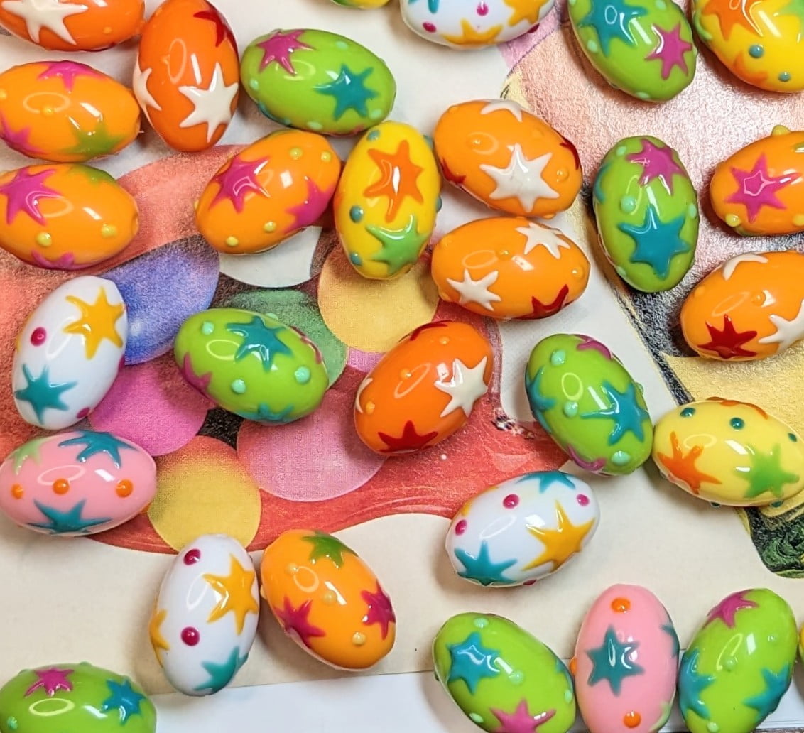 Plastic Oval Beads, Craft Easter Beads for Making Jewelry, DIY Bracelet Beads Bulk, Basket Stuffers, Sparks, 100 Pcs