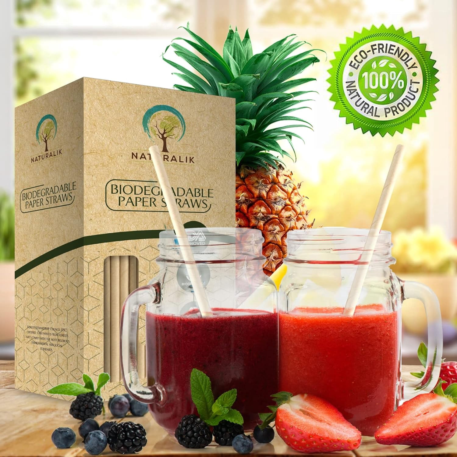 300/1000-pack super durable brown paper straws biodegradable - non-toxic premium paper straws bulk - for juice, restaurant, and party supplies, 7.7 inches (brown, 300-pack)